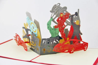 QUBICLIFE AVENGERS MARVEL 3D POP UP GREETING CARD BIRTHDAY INVITATION THOR IRON MAN