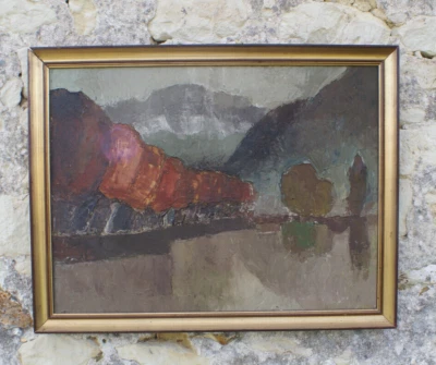 Gros temps sur le lac /Annecy Huile sur toile  annees 70 - Photo 1/4