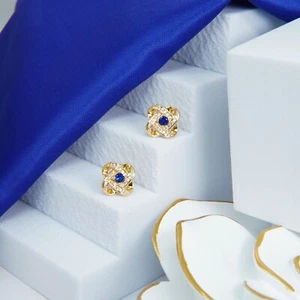 Edle September Saphir Farbe Geburtsstein Modeschmuck Ohrstecker - Bild 1 von 4
