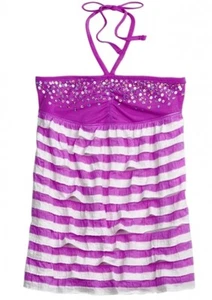 NWT Justice Girls Lilac & White Sequin Smocked Ruffle Babydoll Top Tee 12 NEW - Picture 1 of 1