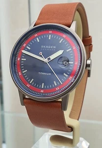 NUEVO Reloj Hombre SKAGEN TITANIUM Delgado Marrón Tostado Cuero ¡Regalo para Él! (sk32 - Imagen 1 de 23