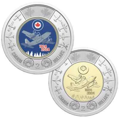 2024 Canada $2 Royal Canadian Air Force 100th BU Colorized & Plain Toonie Set!! - Image 1 of 2
