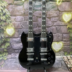 US warehouse Black Double Neck SG Electric Guitar 12+6string 4H pickup in stock - Picture 1 of 11