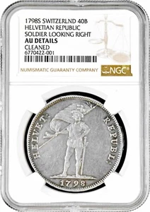 Switzerland 40 batzen 1798 S, NGC AU Det., "Helvetic Republic (1798 - 1803)" - Picture 1 of 2