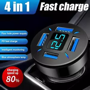 Mini Caricabatteria Auto USB 4 Porte Adattatore Accendisigari Ricarica Rapida LED 2024 - Foto 1 di 14