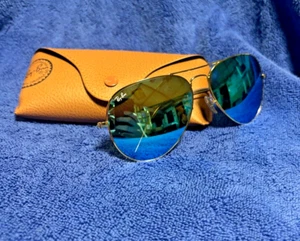 Ray Ban Aviator Sunglasses RB3025 58mm Gold Frames With Blue Mirror Lens - Picture 1 of 4