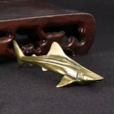 2X Brass Shark Figurines Small Statue Home Ornaments Animal Figurines Gift - Image 1 of 4
