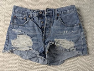 Levi's 501 Denim Shorts Women's Size 27 Button Fly Distressed Cotton - Picture 1 of 6