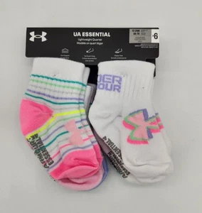 6 Pair Under Armour Baby Girls Socks, Size 12-24 Months, 4K-7K Quarter Length S5 - Picture 1 of 4