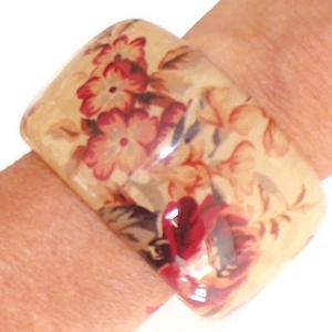 Sobral Atelie Tecido Floral Fabric Inclusion PB50 Artist Made Bangle Bracelet - Picture 1 of 7