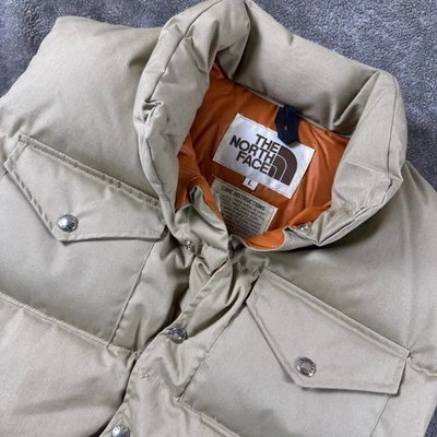 Vintage 80s The North Face Goose Down Vest Beige Orange L USA Puffer Brown Tag - Image 1 of 4