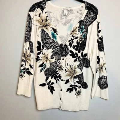 Cárdigan Suéter Tejido Floral Mercado Negro Casa Blanca Casa Blanca a Presión Talla XL Foto 1 de 4
