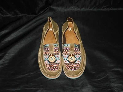 Mocasín sin cordones Ariat talla 9 B marrón luces de neón estampado suroeste Foto 1 de 4