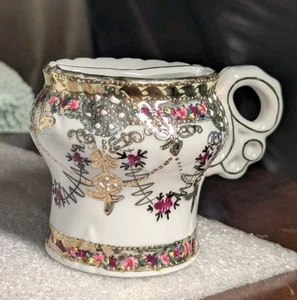 Antique Shaving Mug Cup Scuttle Hand Painted Vanity Bathroom Florals Ladies - Picture 1 of 13