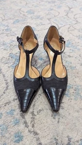 Vintage Size 40 Chanel T-Strap Black Suede Leather Kitten Heels Made In Italy - Picture 1 of 13