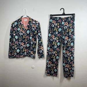 PJ Salvage Pajama Set Womens L Hearts Stars Lounge Comfort Blue Pink - Picture 1 of 23