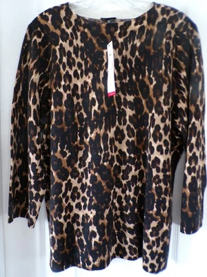 NWT NEW FALL TALBOTS SIZE XL AUDREY CASHMERE SWEATER ANIMAL PRINT $199.00 - Image 1 of 4