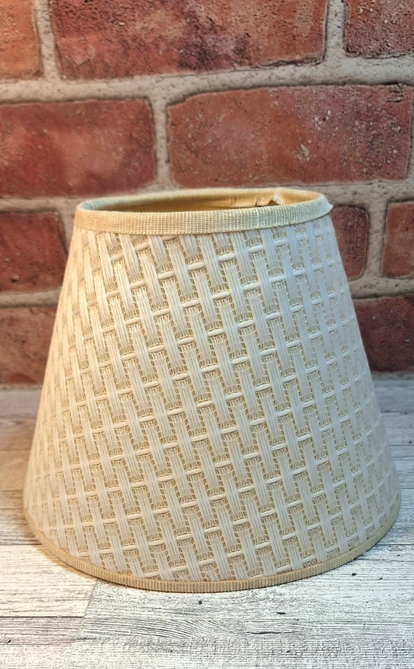 VTG. Med. 6"tall x4.5 at Top x8" Bottom- Cream Color Woven Look Clip-on Shade - Image 1 of 4