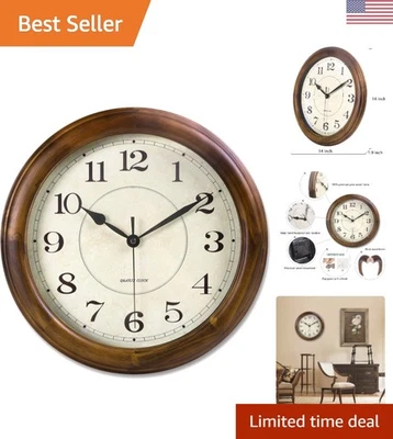 Reloj de pared retro atemporal de 14 pulgadas en madera - Elegante decoración silenciosa para cualquier habitación Foto 1 de 4