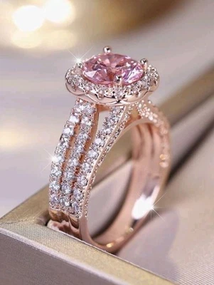 Anillo redondo de circonita rosa chapado en oro rosa talla 6 Foto 1 de 2