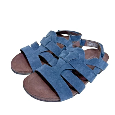 Munro Blue Suede Strappy Sandals Womens 7W Cork Midsole Assembled USA EUC - Image 1 of 4