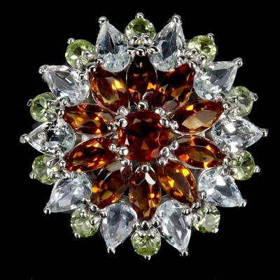 925 Anello Argento Sterling Pera Acquamarina Citrino Peridoto Gemma Misura 8 - Immagine 1 di 4