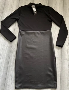 VESTIDO MIDI I-X LONDRES NEGRO IMITACIÓN CUERO..TOTALMENTE NUEVO..TALLA 14..NAVIDAD/FIESTAS - Imagen 1 de 3
