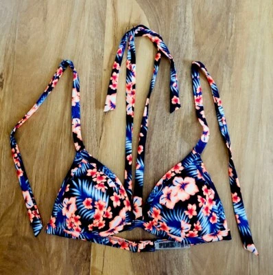 Victoria’s Secret Pink Swim Bikini Top Tropical Blue Orange Floral Size Large - Image 1 of 4