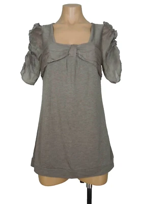 ЧИСТЫЙ САХАР Топ M средний коричневый чистый шелк надежном собранными в Рюш 3/4 рукава - Изображение 1 из 4