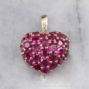 3Ct Round Cut Created Ruby Cluster Heart Pendant Necklace 14K Yellow Gold Plated - Picture 1 of 8