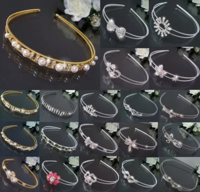 Haarreif Silber Gold Diadem Strass Hochzeit Kommunion Braut Haarschmuck Neu VH7# - Bild 1 von 2