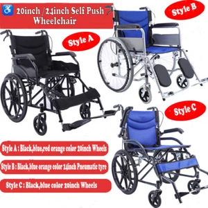 Adult Wheelchair Self Propelled Folding Lightweight Transit Travel Wheelchair - Picture 1 of 21