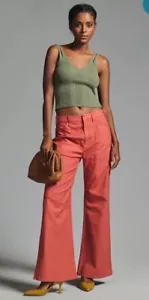Pilcro Painted Puddle Flare Cargo Pants Womens Size 28 Burnt Orange Boho - Picture 1 of 14