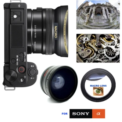 HD WIDE ANGLE + MACRO LENS FOR Sony ZV-E10 Mirrorless Camera with 16-50mm Lens - Image 1 of 4