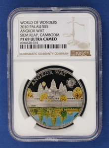 2010 Palau Silver Proof $5 coin "Angkor Wat" NGC Graded PF69 with COA - Picture 1 of 4
