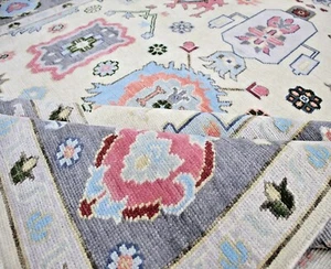 Hand Knotted Modern Oushak Silver Rug 9x12 Area Floral Wool Rugs for Living Room - Picture 1 of 17