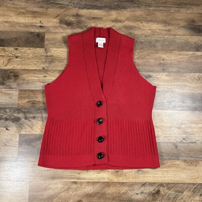 Foxcroft Sweater Vest Women's Medium Red Button Up 100% Cotton  - Image 1 of 4