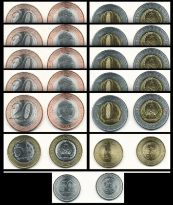 Angola 5 (x) 5 PCS UNC Coin SET, 50 Centimos 1 5 10 20 Kwanzas 2012 2014(25 PCS) - Image 1 of 4