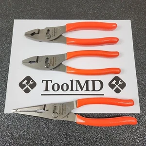 Snap-on Tools USA NEW STYLE ORANGE 3pc Soft Grip Plier Lot Set PL347ACF LN47ACF - Picture 1 of 12