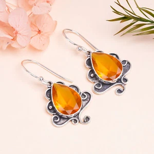 Citrine Gemstone 925 Sterling Silver Jewelry Earring, Girls & Women Earring - Picture 1 of 4