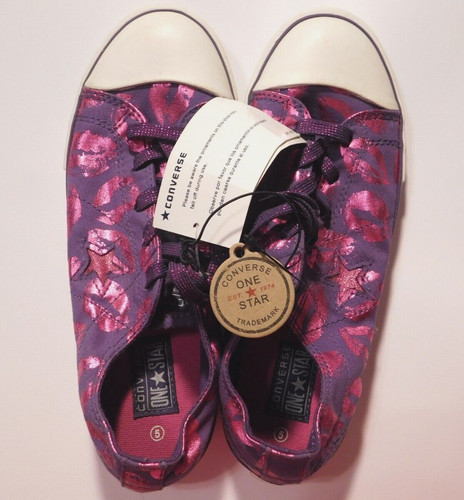 Scarpa sneaker Converse rosa bambina una stella viola glitter baci scintillanti taglia 5 nuova con etichette
