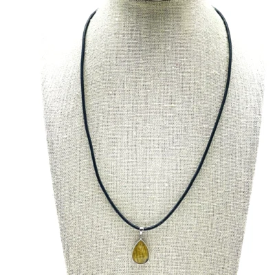 Collar Dije Lágrima Cuentas Marrón Cordón Negro Tono Plata Foto 1 de 4