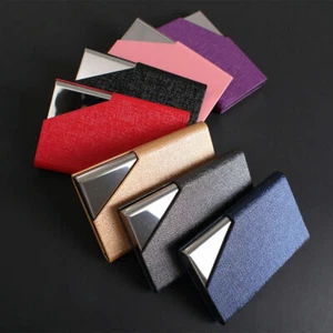 New PU Leather Pocket Metal Business ID Credit Card Holder Case Wallet USA - Picture 1 of 17