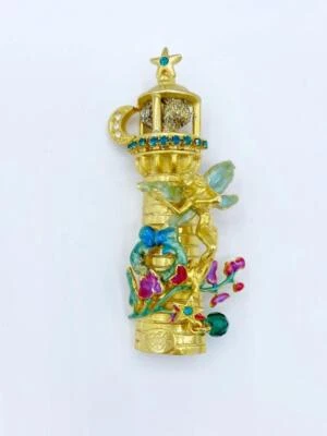 Kirks Folly Gold-Tone Rhinestone & Enamel Lighthouse & Fairy Pin w Dangles - Image 1 of 4