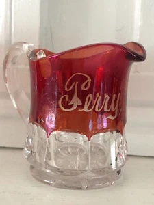 Vintage Ruby Red Flash Cut Small Creamer Glass Perry NY New York Souvenir - Picture 1 of 2