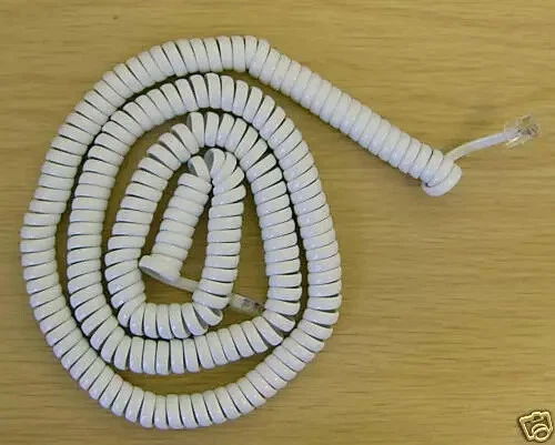 7.6m Extra Long 25 Foot RJ10 4P4C Telephone Handset Curly Coiled Cord White - Image 1 of 1