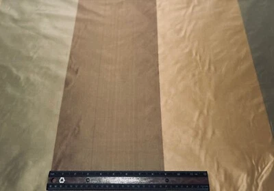 Gold /Brown/Sage Taffeta 9" Stripes 100% Silk Fabric 54" W, By The Yard (SD-726) - Image 1 of 3