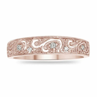 Anillo de compromiso de aniversario con acento de diamantes naturales de oro rosa macizo de 10 quilates Foto 1 de 4