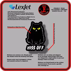 Hiss Off - Cute Black Cat Waterproof Sticker Decal for Water Bottles & Laptops - Picture 1 of 2