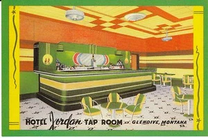 Tarjeta postal Montana Glendive MT "The Hotel Jordan Tap Room Bar" - Imagen 1 de 2